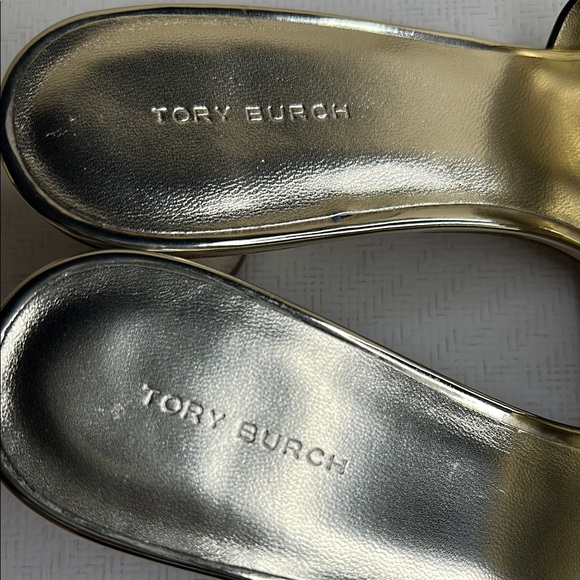 Tory Burch Sandals | Tory Burch Ines Gold Metallic Mules Size 9 - Picture 7 of 10